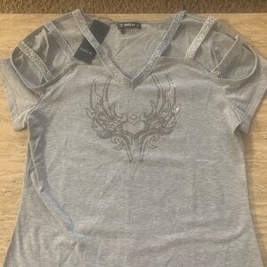 SHEIN Silver Embellished Short Sleeve Tee